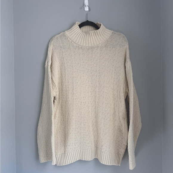 Free People Sweaters - free-est Free People Cream 100% Cotton Mockneck Pullover Sweater Small Knit
